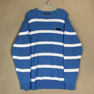 SouthPole Sweater Mens L Blue Striped Vintage Knit Round Neck Classic Fit‎